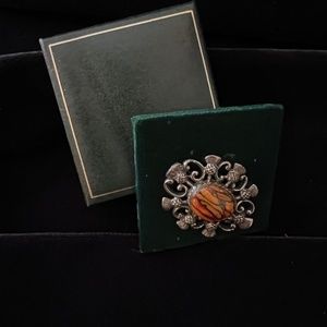 Beautiful Amber Thistle Gemstone Brooch